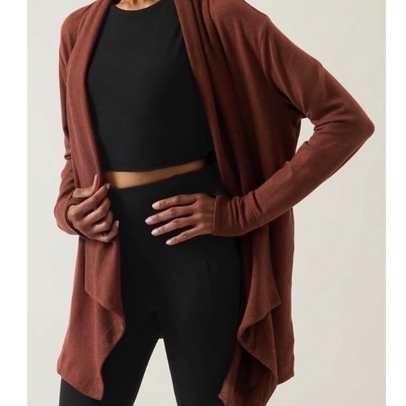 Athleta Sweaters - Athleta Women's Pranayama Restore Wrap Lounge Comfy Large Red Brown Open Front